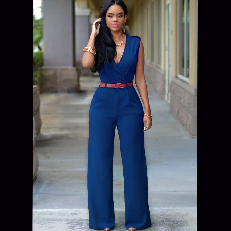 Belted V-Neck Jumpsuit