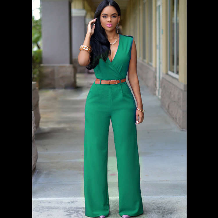 Belted V-Neck Jumpsuit