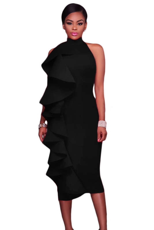 High Neck Ruffled Midi