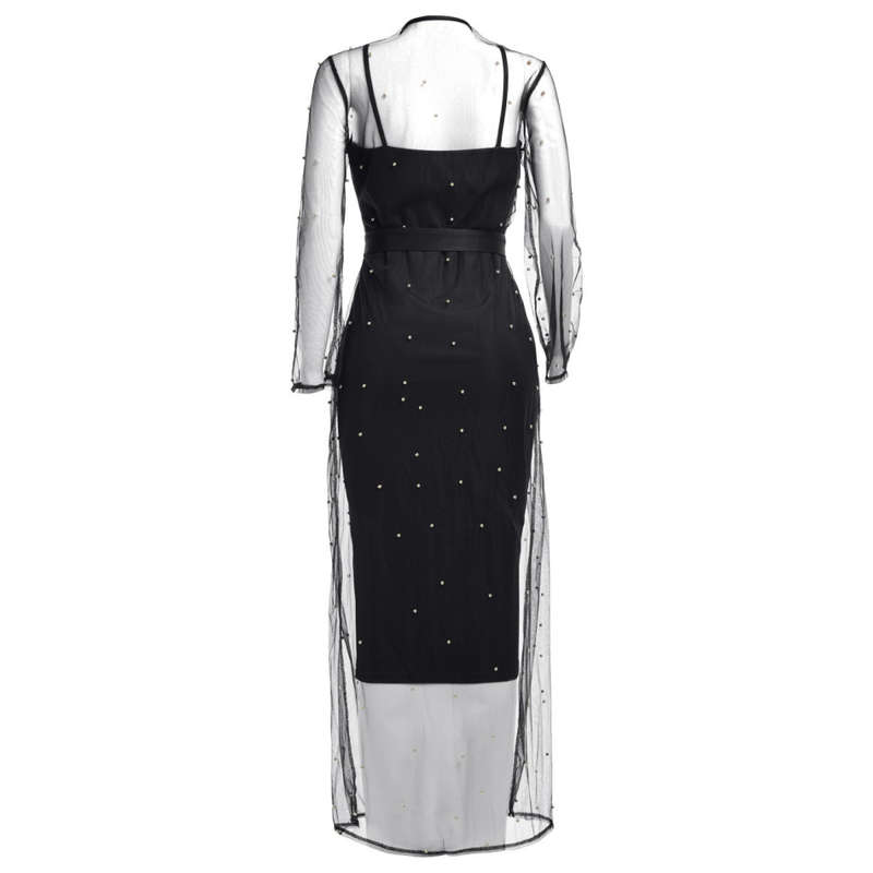 Dress + diamond gauze perspective jacket two sets