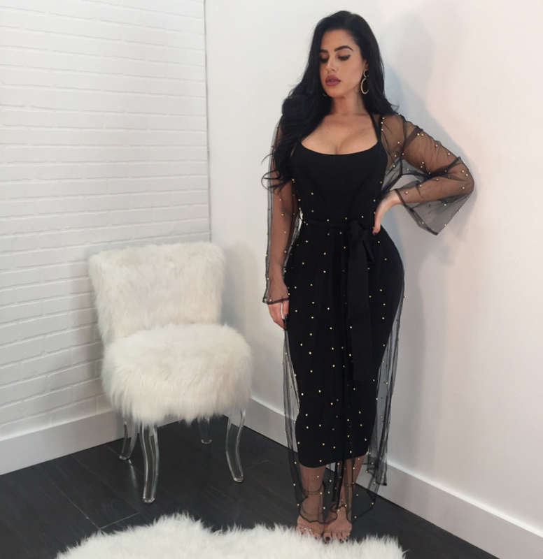 Dress + diamond gauze perspective jacket two sets