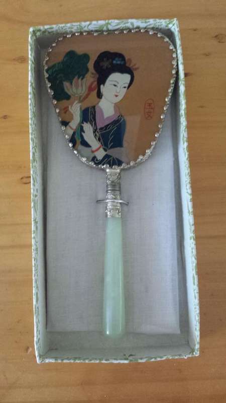Antique Hand-painted Japanese hand mirror