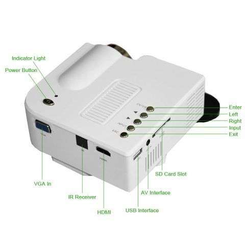 *New 2018* LED Multimedia Projector with HDMI, AV, VGA, USB, SD. Available in Black or White colour