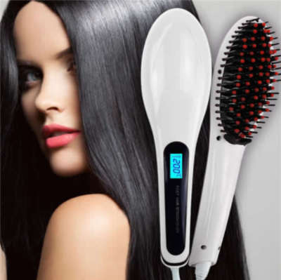 Fast Electric Hair Straightening Brush. With Temperature Controls. LED Display. Pink color.
