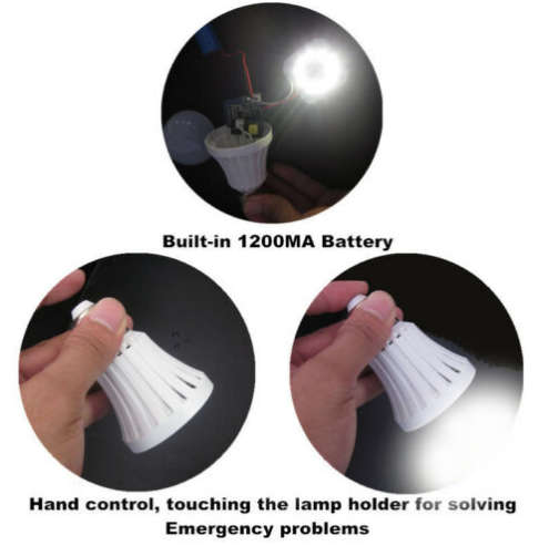 Intelligent LED Emergency Light Bulb. Built in battery to stay lit during power cuts. Pin Type