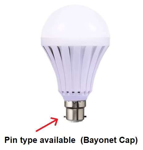 Intelligent LED Emergency Light Bulb. Built in battery to stay lit during power cuts. Pin Type