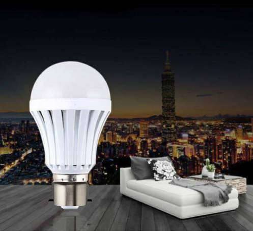 Intelligent LED Emergency Light Bulb. Built in battery to stay lit during power cuts. Pin Type
