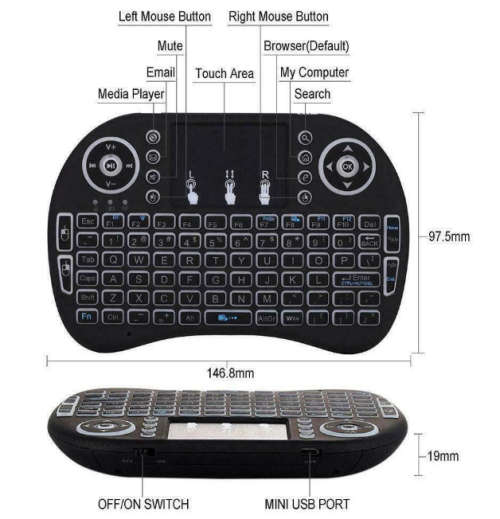 Mini Wireless Keyboard, Air Mouse Remote. For Android Tv Box, PC, Phone, Laptop or TV.
