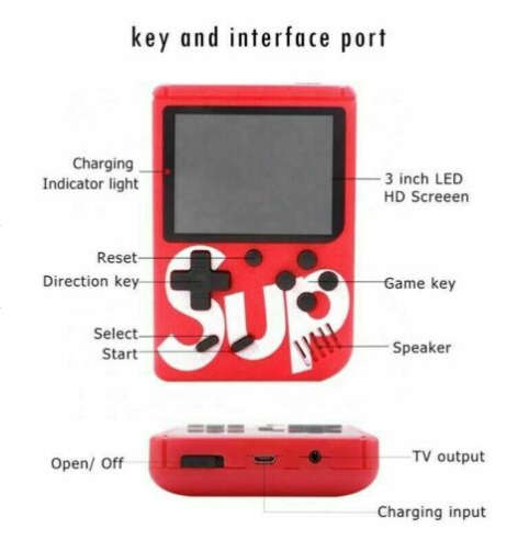 400 in1 SUP Gaming Console. 3.0" TFT Color Display. With Onboard Games. Assorted colors