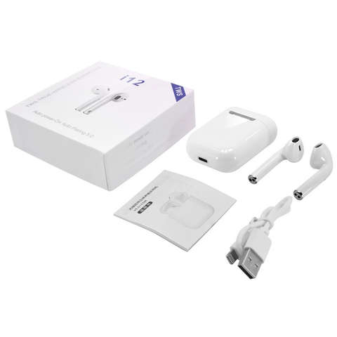 i12 Wireless Earphones. Compatible With Android, iOS, Windows & Mac OS. Bluetooth 5.0