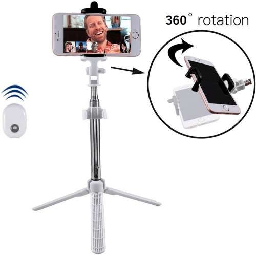 Wireless Selfie Stick Tripod. For Smartphone, Camera. Compatible with Android and iOS phones.