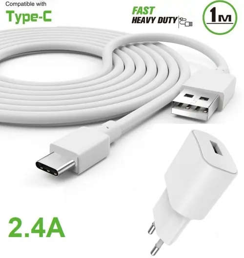 USB Type-C Quick Charger Kit. 2.4A, AC wall charger. 1m type-c cable.