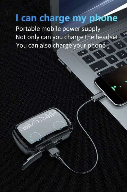 Premium M10 Wireless Earbuds With Power Bank. Compatible With Android, iOS, Windows & Mac OS. BT 5.1
