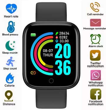 1.5` Smart Watch Fitness Bracelet, Heart Rate, Blood Pressure Monitor. Available in Black color