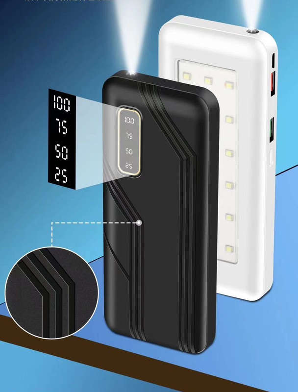 10 000mAh Power Bank with a Bright Rear Lantern. Ideal For Power Cuts. Assorted colors available