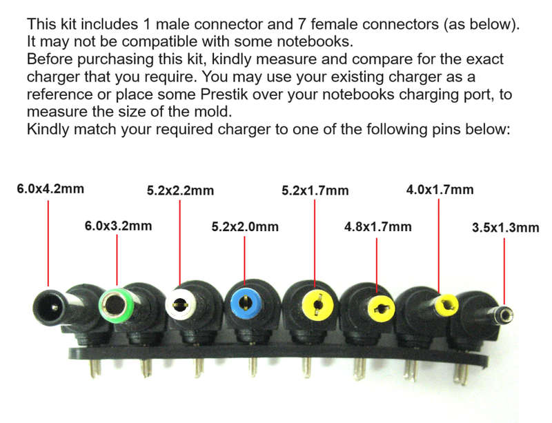 Multipurpose Laptop charger, Power supply. 8 piece connectors