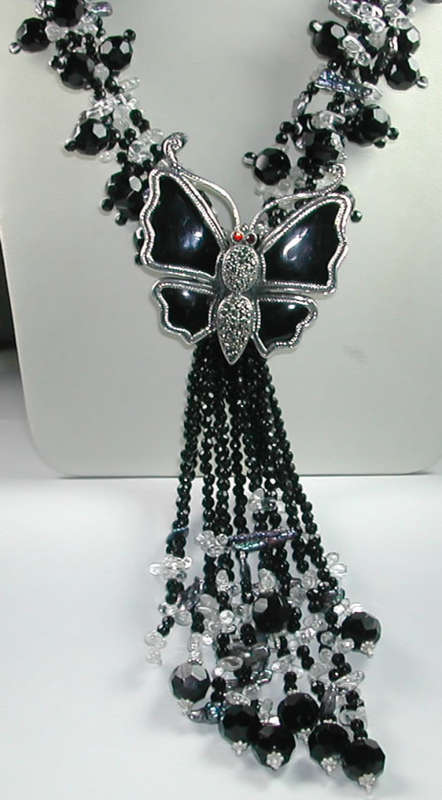 amazing ONYX NECKLACE with LARGE BUTTERFLY