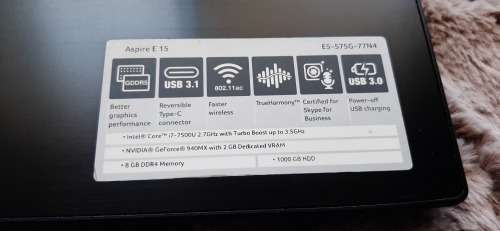 i7 7th Gen Acer Aspire @ 2.70Ghz, 8gb Ram, 1tb HHD, 2gb nVidia GeForce 940MX, 15.6` Display, USB3.0
