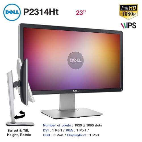 23` Dell IPS FHD Display, Display port, VGA, DVI, 4x USB ports, 1920x1080 Resolution
