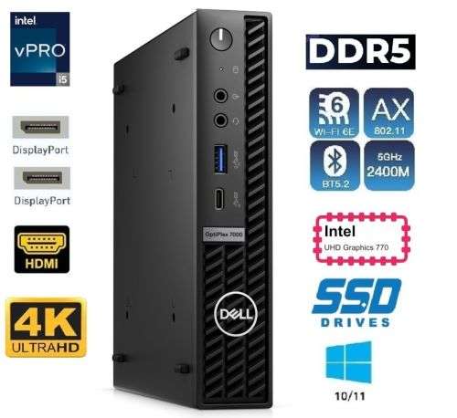12th Gen i5 Dell Optiplex 7000 @ 2.00Ghz, 16gb ram, 256gb m.2 nVme, USB3.2, HDMI, WiFi, Windows 11