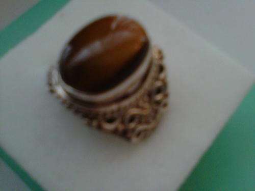 HUGE TIGERS EYE STERLING SILVER RING -SIZE 8.25