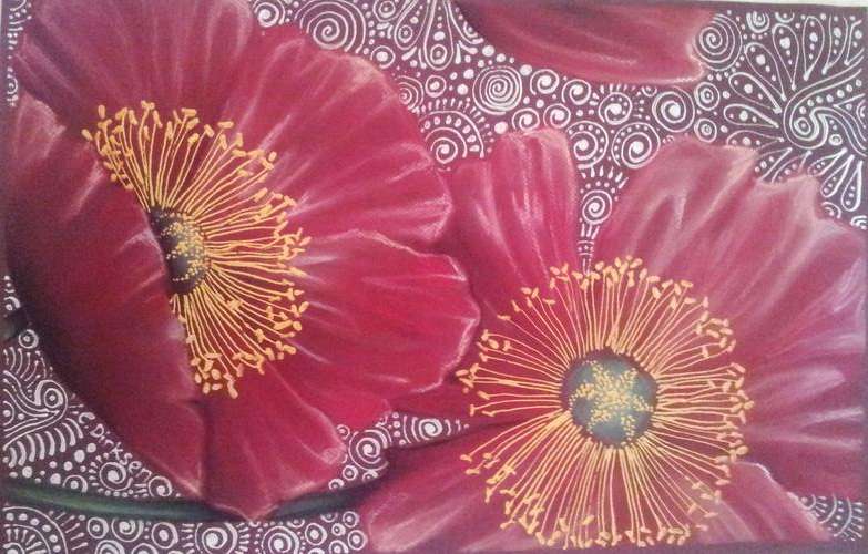 **  EXQUISITE!!! Cherie Dirksen Original ** RED POPPIES ** 32,5cm x 50cm ** @ R1 START!!!