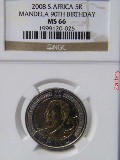 60 Coins @ 2008 Mandela 90th Birthday R5.00 Graded MS 66 - my very last!!! Graded way back