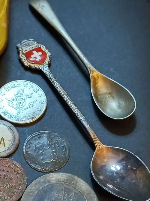 Collection of Medals, tokens,coins and more in Vintage tin