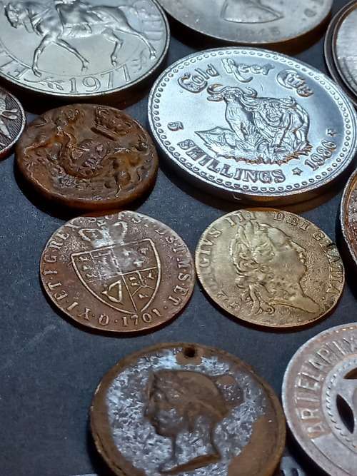 Collection of Medals, tokens,coins and more in Vintage tin