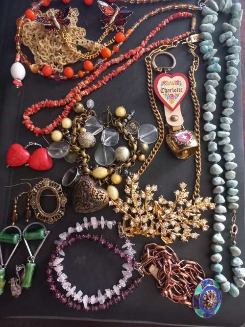 Large lot of costume jewelery in old trinket box