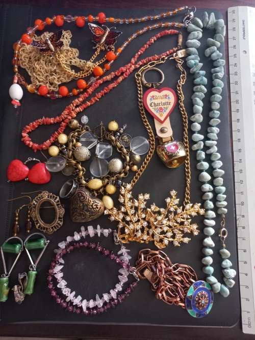Large lot of costume jewelery in old trinket box