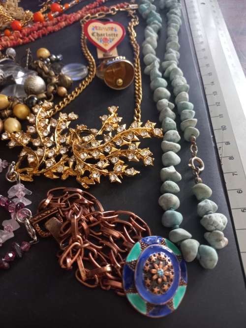 Large lot of costume jewelery in old trinket box