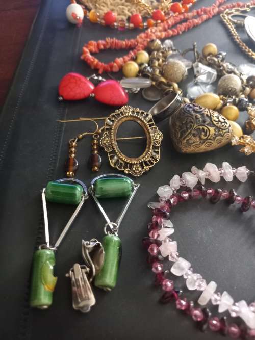 Large lot of costume jewelery in old trinket box