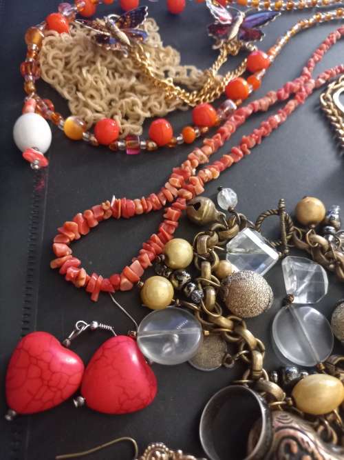 Large lot of costume jewelery in old trinket box