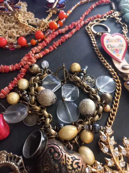 Large lot of costume jewelery in old trinket box