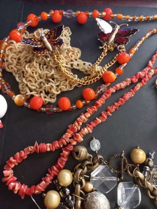 Large lot of costume jewelery in old trinket box