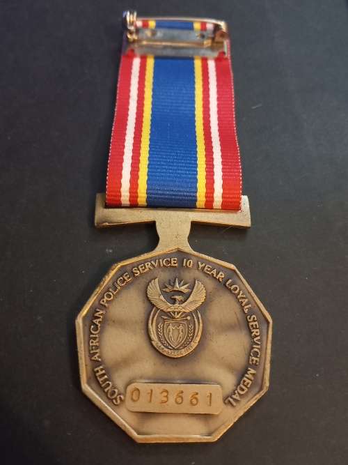 South African Police 10 years faithful service medal. Issued 013661
