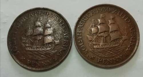 SA Union Pennies 1929 & 1930