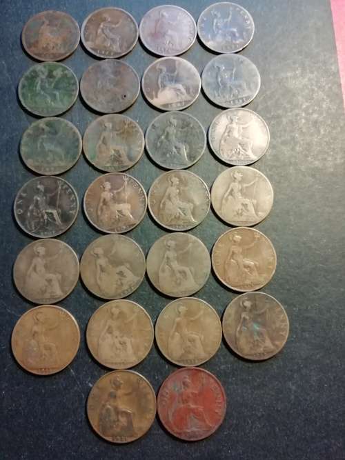 Great britain penny collection.(dates between 1862 - 1939)