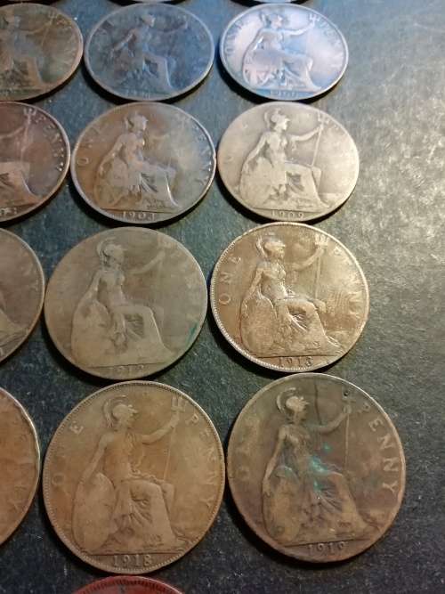 Great britain penny collection.(dates between 1862 - 1939)