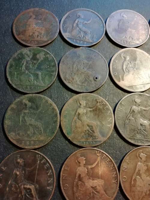 Great britain penny collection.(dates between 1862 - 1939)