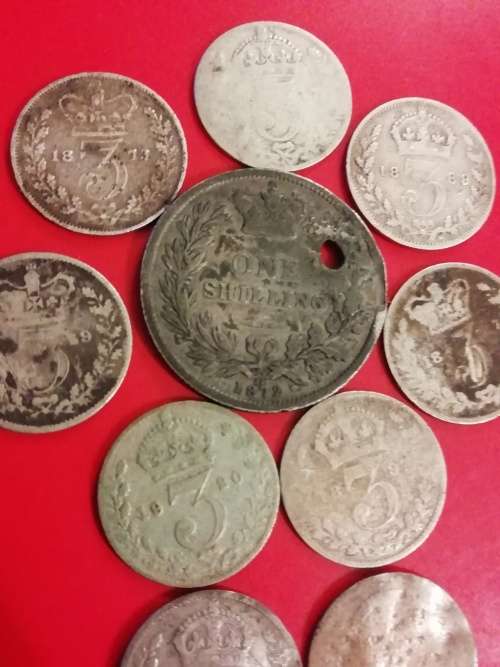Sterling silver Great Britain coin lot. Mostly worn coins. 17grams