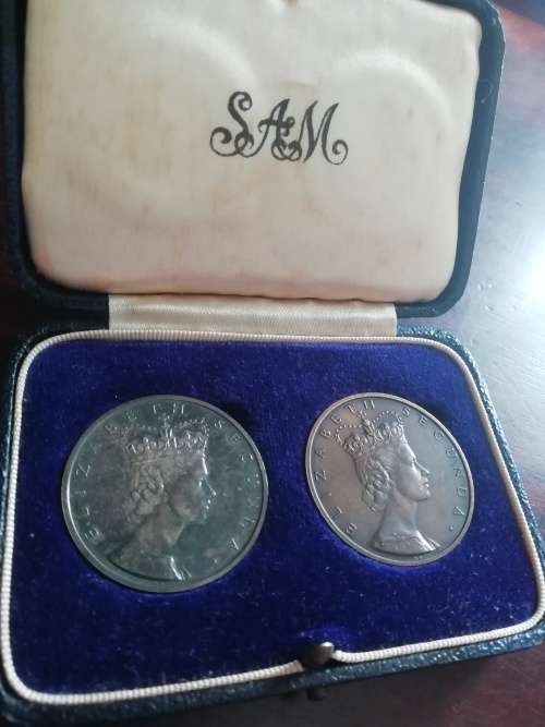 1953 Silver and Bronze Coronation medals in SA Mint box. Excellent condition.