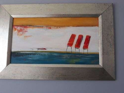 AN OIL PAINTING DEPICTING LAZING IN THE SUN ON A SUNDAY AFTERNOON.