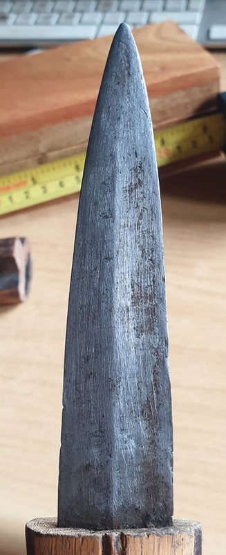 HUNTING BUSHMAN IRON BLADE WITH CARVED WOODEN SHEATH