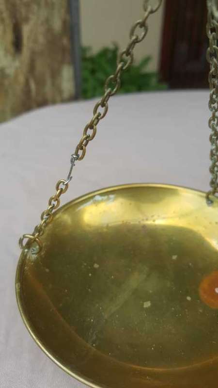 VINTAGE CHERUB BRASS SCALES OF JUSTICE WITH SWING PENDULUM