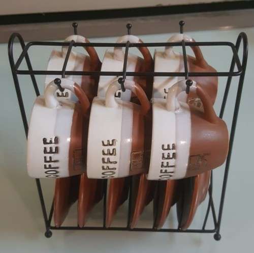 CUTEST SMALL 6 COFFEE CUPS AND MATCHING SAUCERS SET WITH RACK