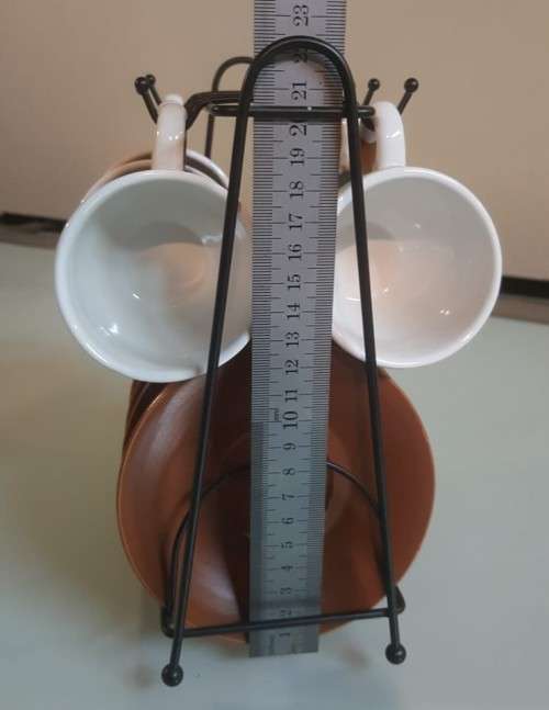 CUTEST SMALL 6 COFFEE CUPS AND MATCHING SAUCERS SET WITH RACK