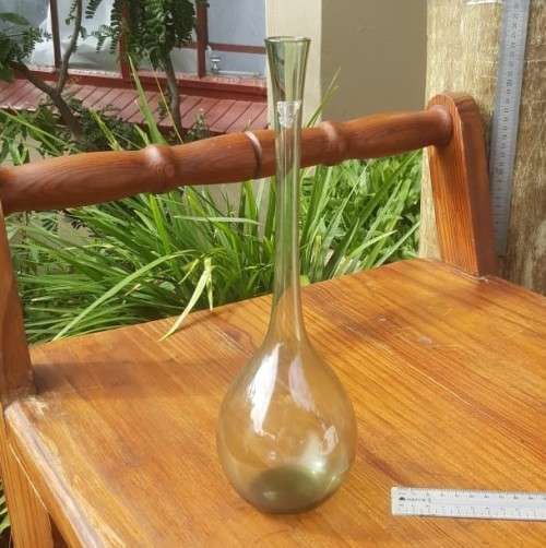 VERY RARE!! 1950S GULLASKRUF SWEDEN SMOKEY GREEN GLASS VASE