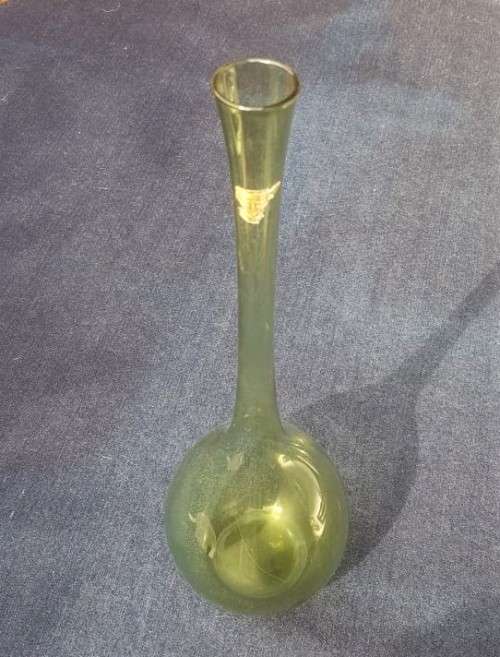 VERY RARE!! 1950S GULLASKRUF SWEDEN SMOKEY GREEN GLASS VASE